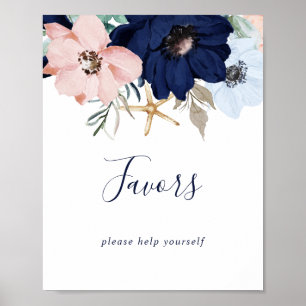 Modern Nautical   Floral Hochzeitsgunst-Schild Poster