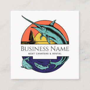 Modern Nautical Swordfish Sun Illustration Fishing Quadratische Visitenkarte
