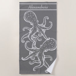 Modern Nautical White Octopus Octopus grau Strandtuch