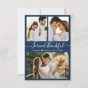 Modern Navy 3 Foto Collage Wedding Danke Karte