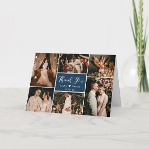 Modern Navy 6 Foto Collage Wedding Danke Karte