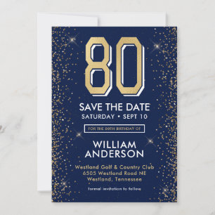Modern Navy Blau 80. Geburtstag Save The Date