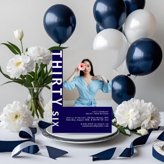 Modern Navy Blue 36e anniversaire Photo Invitation