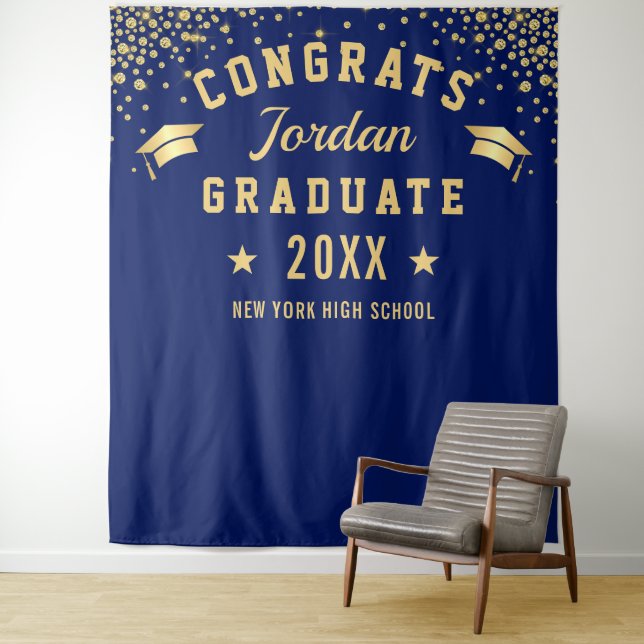 Modern Navy Blue Abschluss Foto Stand Wandteppich (Beispiel)