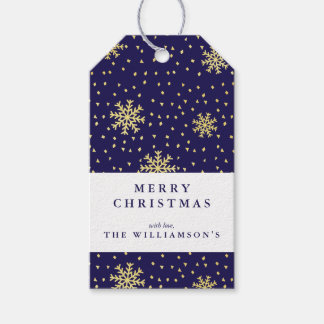 Modern Navy Blue and Gold Snowflakes Weihnachten Geschenkanhänger