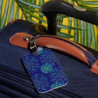 Modern Navy Blue and Green Floral Leaves Pattern Gepäckanhänger