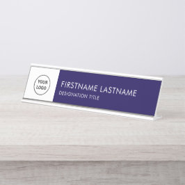 Modern Navy Blue and White - Add Logo, Name, Title Schreibtischnamensplakette