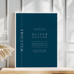 Modern Navy Blue Bar Mitzvah Begrüßungszeichen Poster<br><div class="desc">Mazel tov auf diesem besondere Anlass! Machen Sie das Bar Mitzvah Party Ihres Sohnes mit diesem minimalistischen Typografie dunkelmarineblau Begrüßungsschild Plakat besonders. Dieses Schild enthält einen Ort für Datum,  Ort und Stadt.</div>