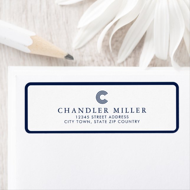 Modern Navy Blue Border Custom Stationery Address (Insitu)