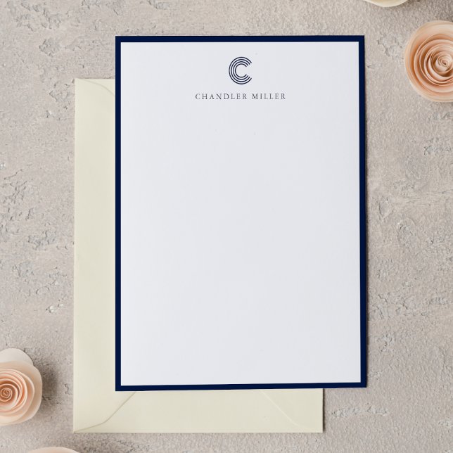Modern Navy Blue Border Custom Stationery Vertical Mitteilungskarte (Von Creator hochgeladen)