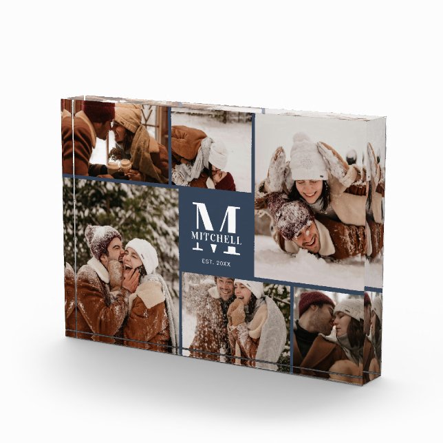 Modern Navy Blue Family Foto Collage Keepake (Rechts)