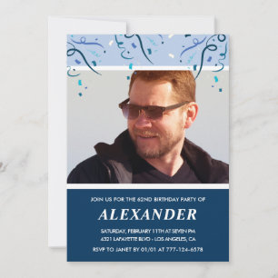 Modern Navy Blue Foto Man 62. Geburtstag Einladung