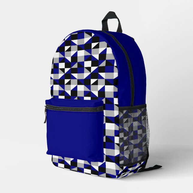 Modern Navy Blue Geometric Bedruckter Rucksack (Rückseitige Ecke Rechts)