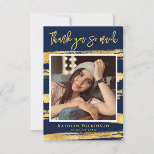 Modern Navy Blue Gold Abschluss Danke Karte