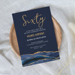Modern Navy Blue Gold Agate 60. Geburtstagsparty Einladung<br><div class="desc">Diese schöne Agate Invitation ist perfekt für jeden besondere Anlass! Das elegante, trendige und moderne Design wird Ihren Gästen das Gefühl geben, königlich zu sein. Die tiefblaue Aquarelltexturierung und die goldenen Imitate Glitzer Akzente verleihen ihm ein luxuriöses Aussehen und schaffen eine einzigartige und stilvolle Einladung. Sie können die Texte für...</div>