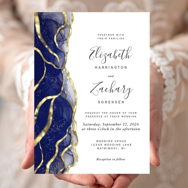Modern Navy Blue Gold Ink Wedding Invitation Einladung (Von Creator hochgeladen)