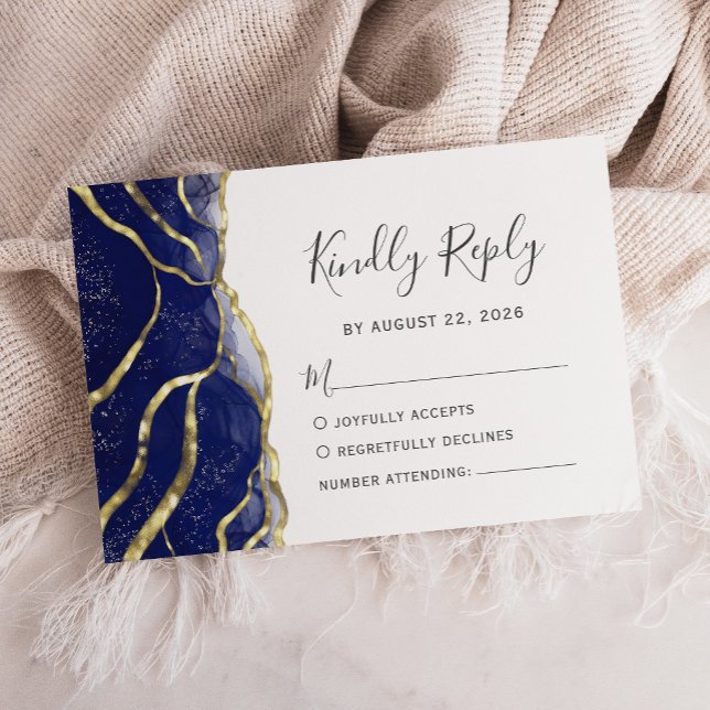 Modern Navy Blue Gold Ink Wedding RSVP Karte (Von Creator hochgeladen)