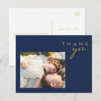 Modern Navy Blue | Gold Script Foto Vielen Dank