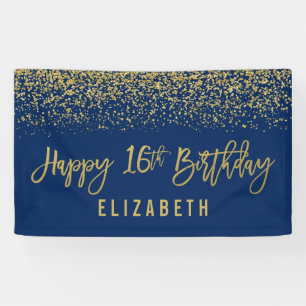 Modern Navy Blue Imitats Gold Glitzer 16. Geburtst Banner