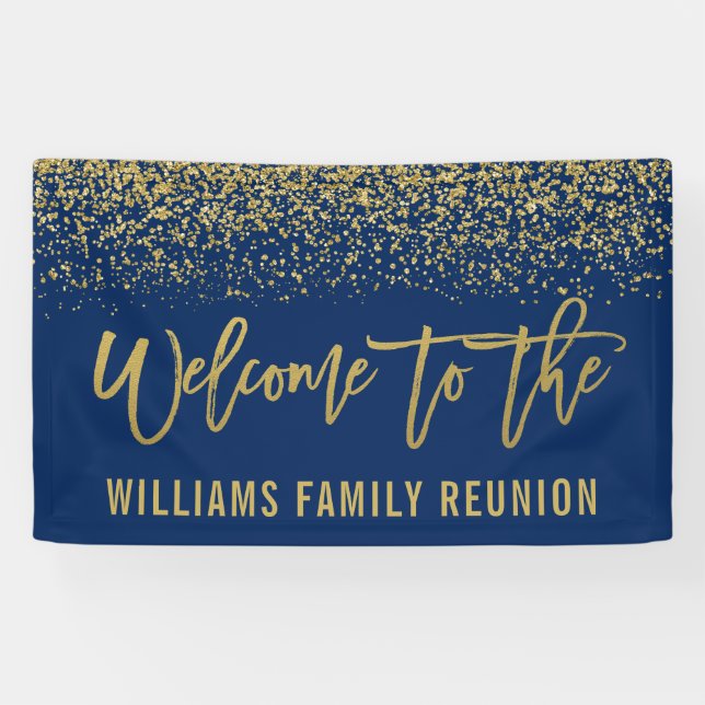 Modern Navy Blue Imitats Gold Glitzer Wiedersehen Banner (Horizontal)