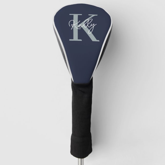 Modern Navy Blue Monogram Script Golf Headcover (Vorderseite)