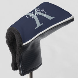 Modern Navy Blue Monogram Script Golf Headcover