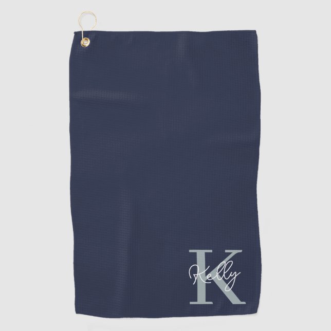 Modern Navy Blue Monogram Script Golfhandtuch (Vorderseite)