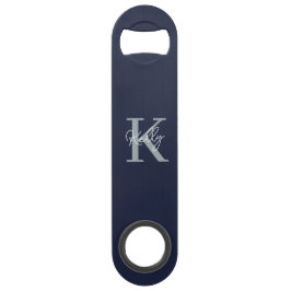 Modern Navy Blue Monogram Script Speed Flaschenöffner