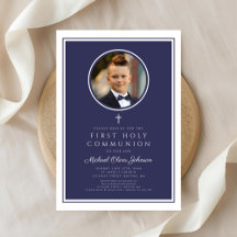 Modern Navy Blue Photo Boy First Communion