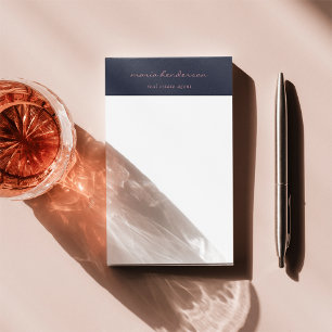 Modern Navy Blue Pink Script Calligrafy Monogram Post-it Klebezettel