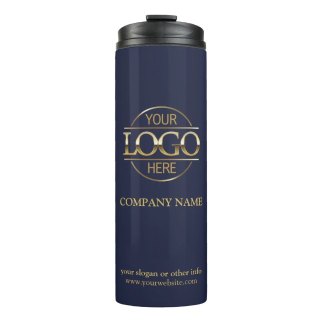 Modern Navy Blue Promotions Company Logo Thermosbecher (Vorderseite)