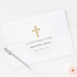 Modern Navy Blue Religious Cross Boy Confirmation Runder Aufkleber