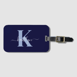 Modern Navy Blue Script Monogram Gepäckanhänger
