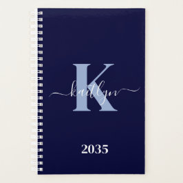 Modern Navy Blue Script Monogram Planer