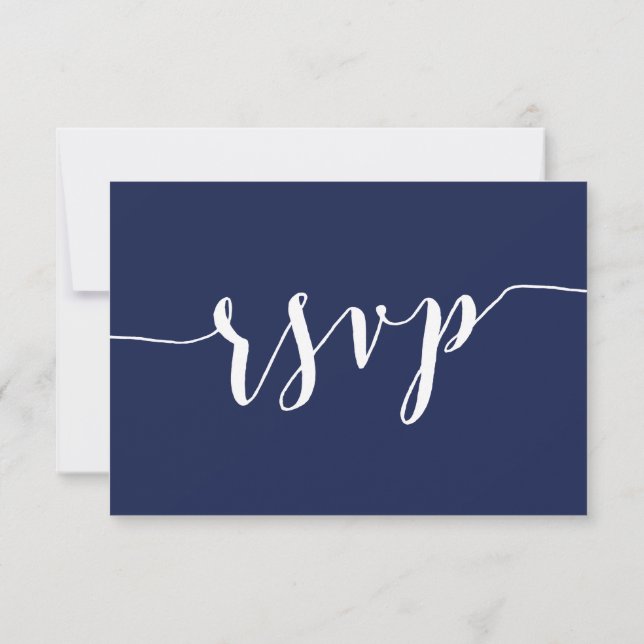 Modern Navy Blue Script Wedding RSVP Card Karte (Rückseite)