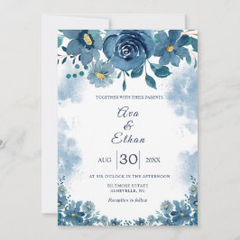 Modern Navy Blue Smoke Wedding Invite Einladung