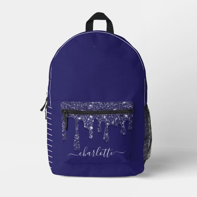 Modern Navy Blue Strip Glitzer Driving Bedruckter Rucksack (Vorderseite)