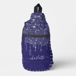 Modern Navy Blue Strip Glitzer Driving Crossbody Bag