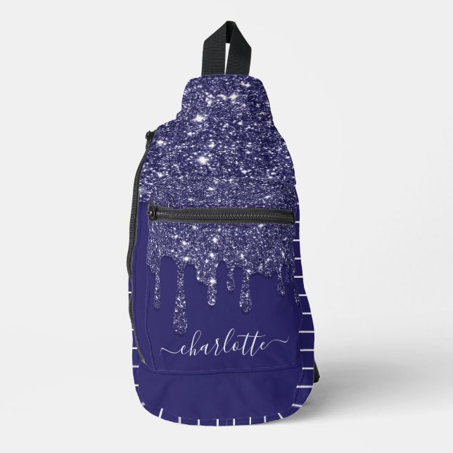 Modern Navy Blue Strip Glitzer Driving Crossbody Bag (Vorderseite)