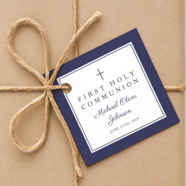 Modern Navy Blue Thank You Boy First Communion Geschenkanhänger