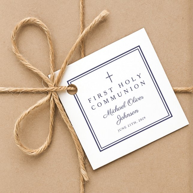 Modern Navy Blue Thank You Boy First Communion Geschenkanhänger (Modern Navy Blue Thank You Boy First Communion Favor Tags)