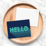 Modern Navy Blue und Aqua Aquamarin Hello Typograf Postkarte<br><div class="desc">Mit dieser farbenprächtigen blauen Karte mit einem modernen abstrakten Design eines Wassers und aquamarinem Schatten "Hello" mit einem langen Schattengradienten können Sie Familie und Freunden ein Hallo schicken. *Bitte beachten Sie,  dass das Zazzle-Wasserzeichen,  das in der Zoomvorschau angezeigt wird,  NICHT auf dem gedruckten Endprodukt erscheint. © Rosewood and Citrus</div>