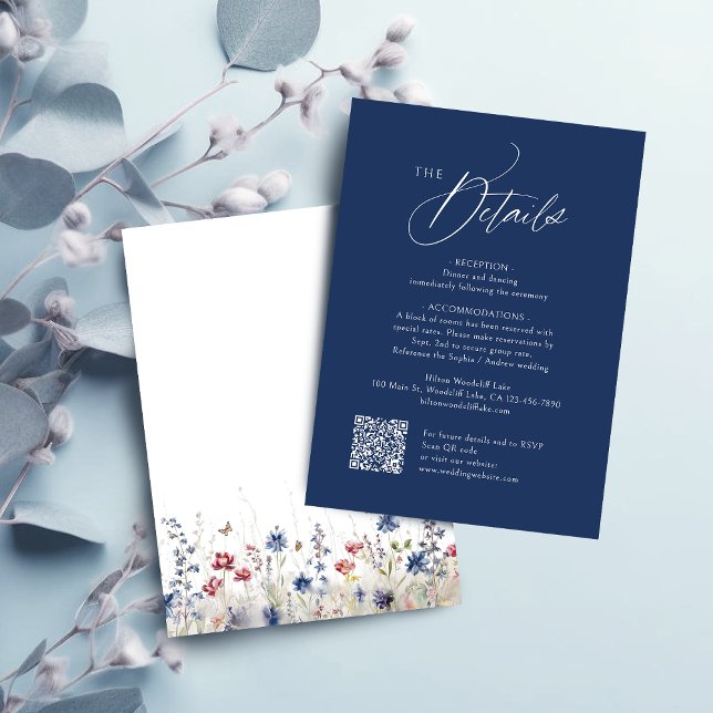 Modern Navy Blue Wedding QR Code Details Mitteilungskarte (Modern Navy Blue Wedding QR Code Details Note Card)