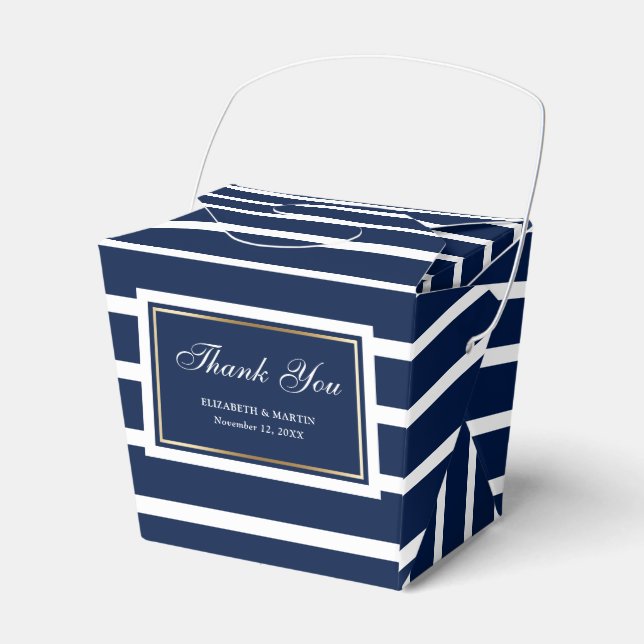 Modern Navy Blue White Gold Hochzeit Vielen Dank Geschenkschachtel (Vorderseite)