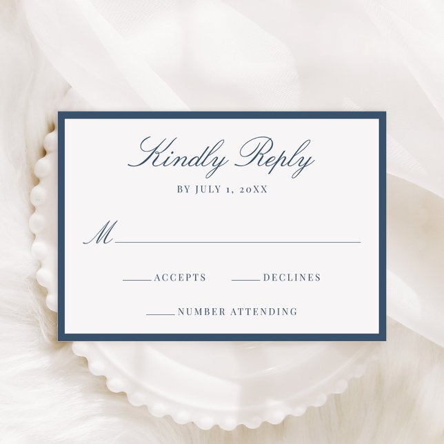 Modern Navy Border Wedding RSVP Karte (Von Creator hochgeladen)