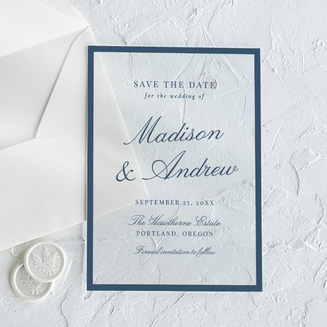 Modern Navy Border Wedding Save the Date Acryleinladungen (Von Creator hochgeladen)