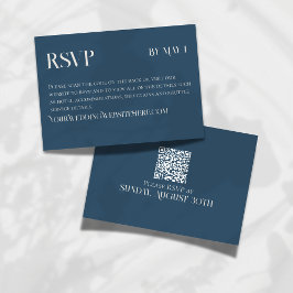 Modern Navy Classic Wedding RSVP with QR Code Karte
