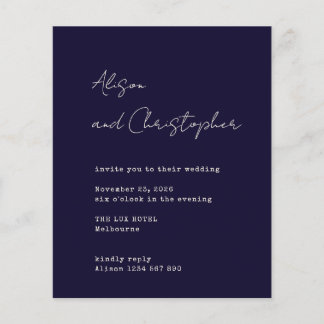 Modern Navy Elegant Script Wedding Invitation