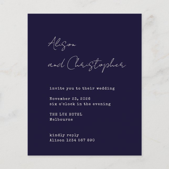 Modern Navy Elegant Script Wedding Invitation (Vorderseite)
