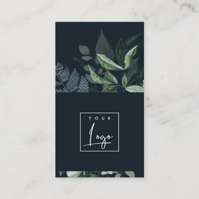 Modern Navy Green Leafy Tropical Foliage Fern Logo Visitenkarte (Vorderseite)